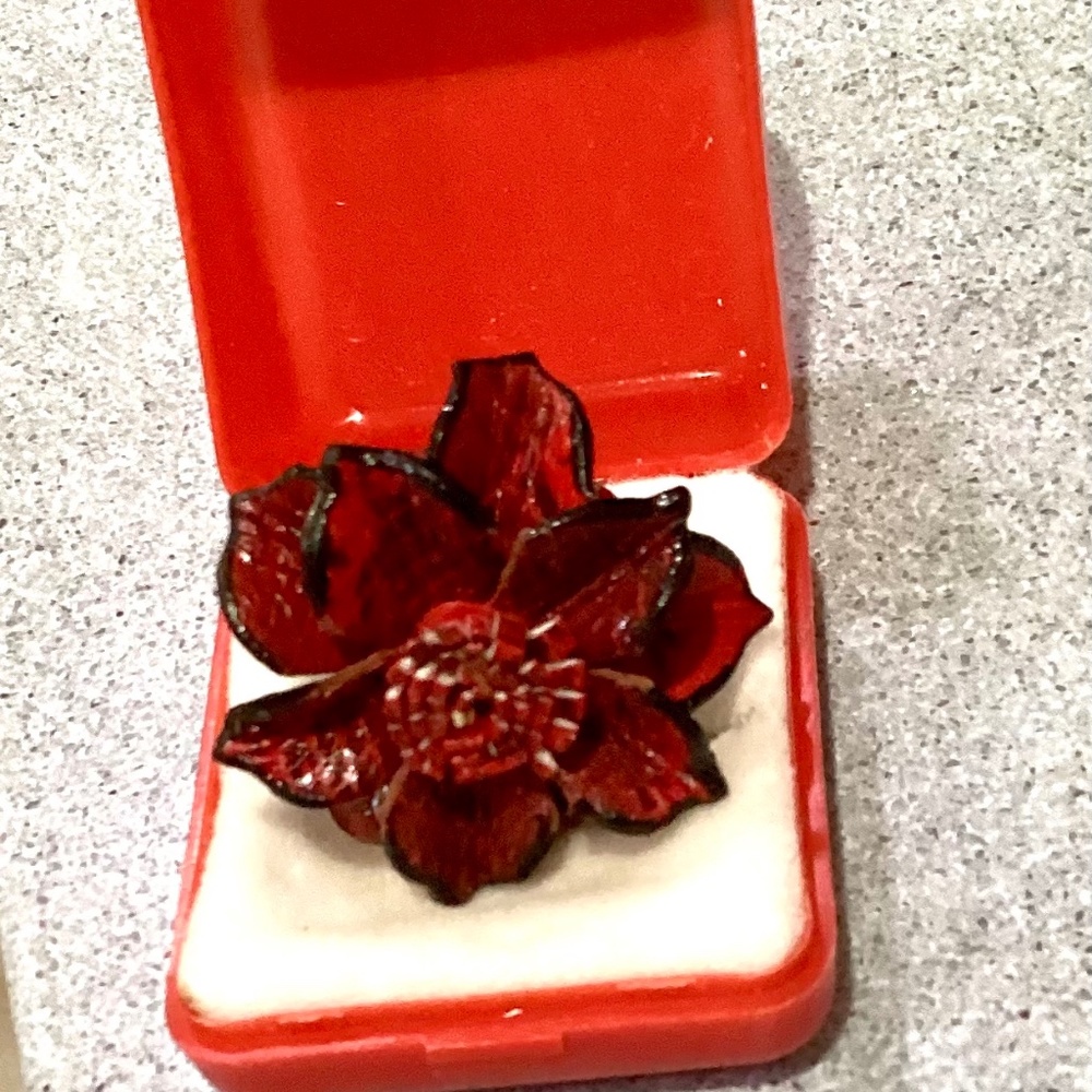 Custom handmade  artisan red leather flower adjustable ring from Germany
